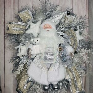 Festive Silver and White Santa Wreath